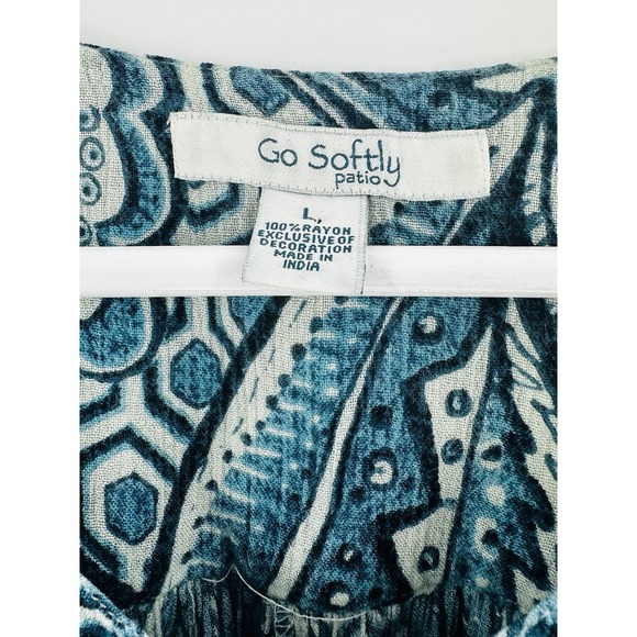 Go Softly Patio Dress Women Blue Tassle Flutter Sleeve Sz L Mumuu Q1015 - Picture 6 of 12